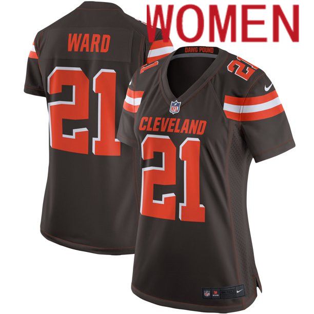 Women Cleveland Browns #21 Denzel Ward Nike Brown Game NFL Jersey->women nfl jersey->Women Jersey